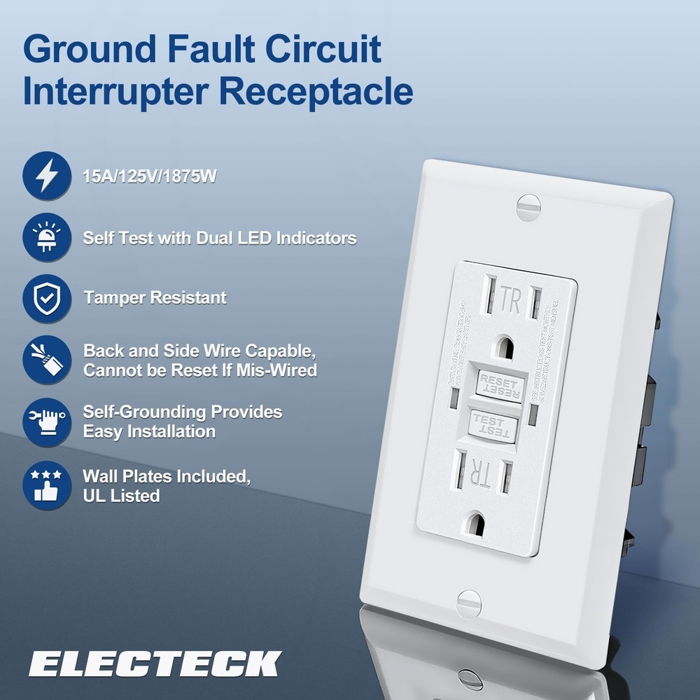 ELECTECK 10 Pack 15A GFCI Outlets Tamper Resistant