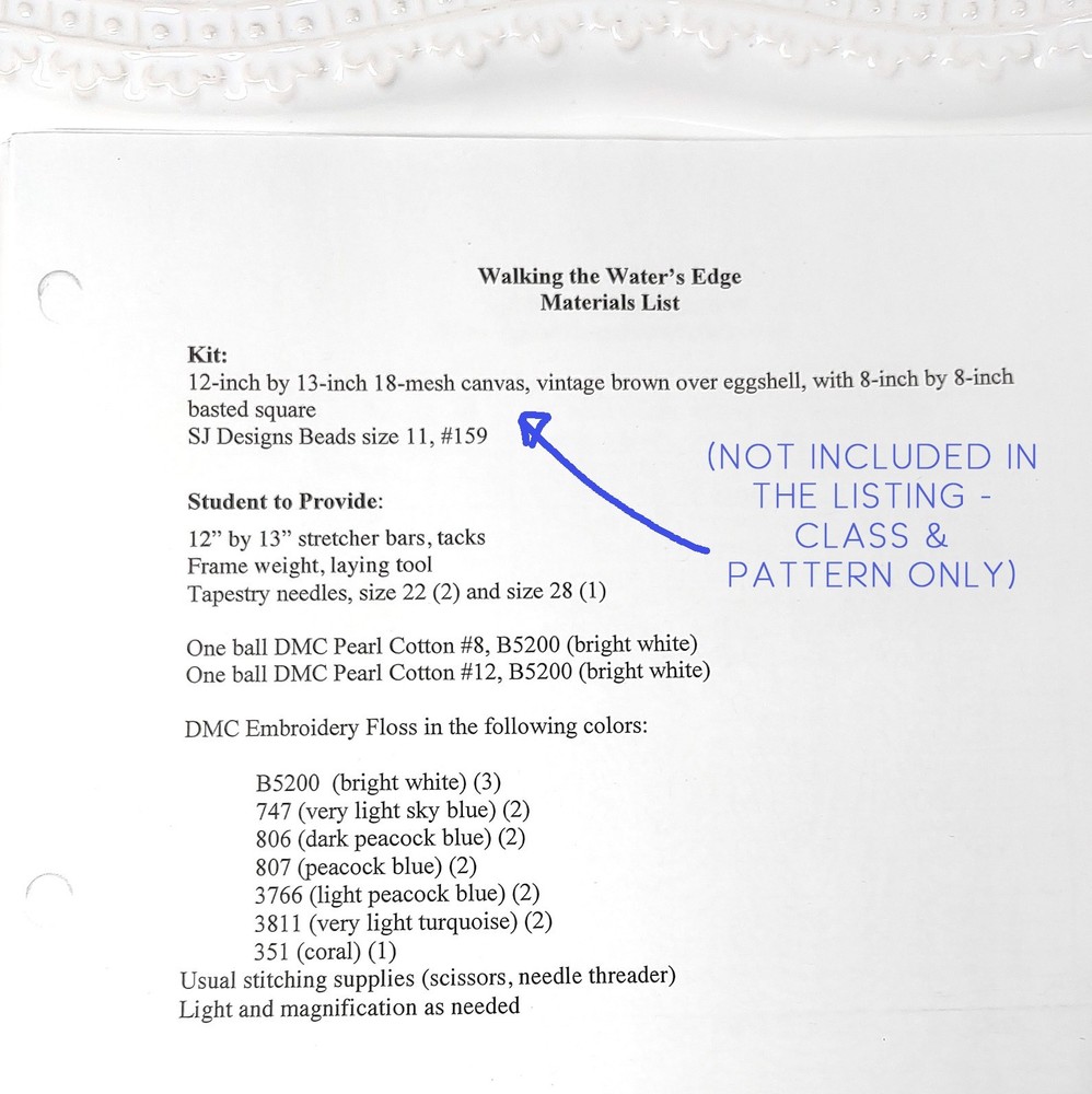 Diane Herrmann Needlepoint Pattern Walking Water’s Edge + RETIRED Class Lessons