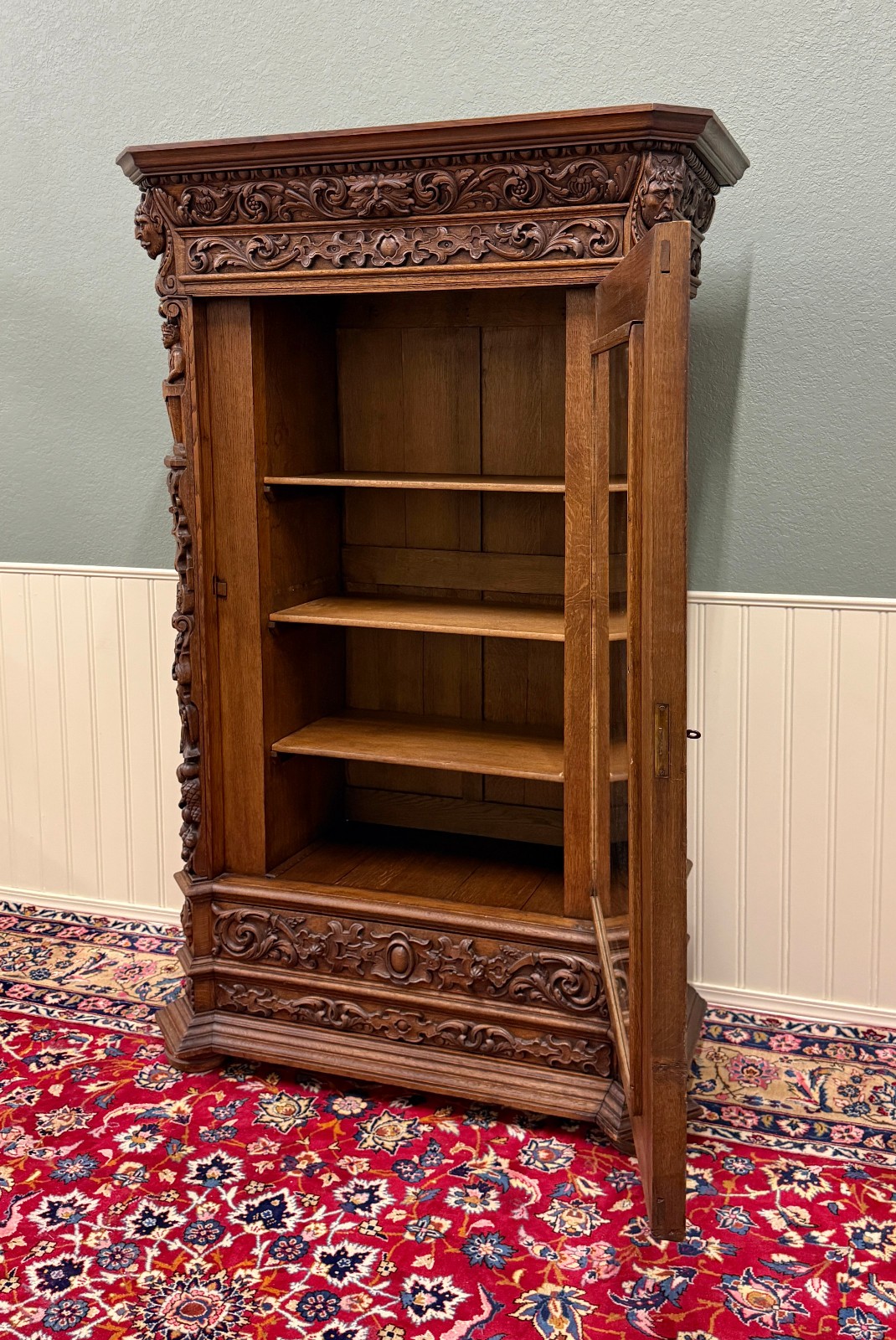 Antique French Renaissance Revival Bookcase Cabinet Side Doors Oak c. 1880s