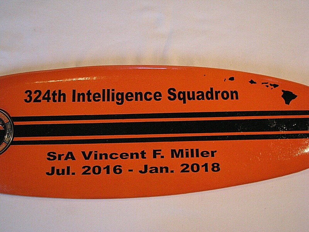 UNIQUE USAF 324th INTELLIGENCE SQUADRON WOOD SURF BOARD 20" WALL-HANGER