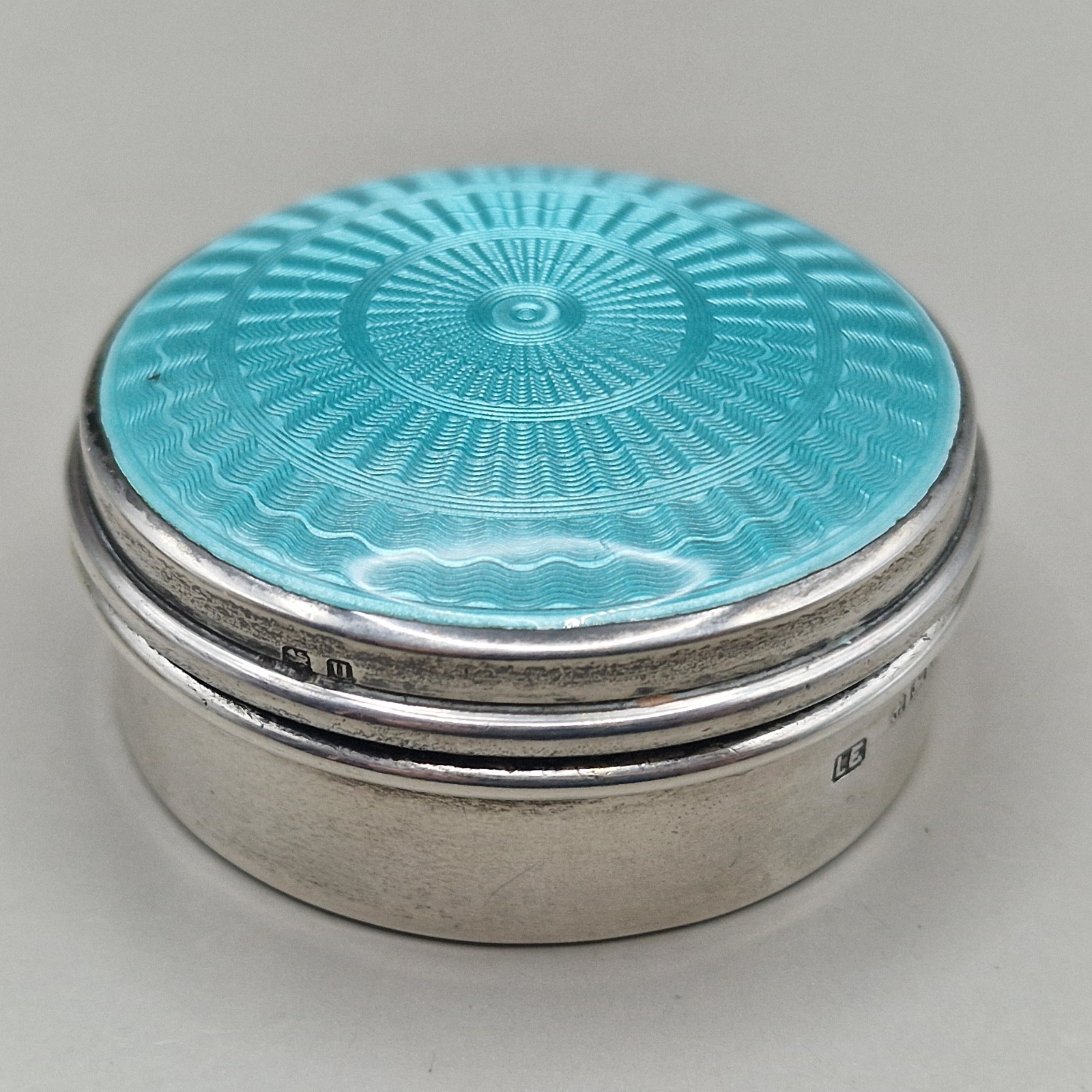 Antique Sterling Silver & Guilloché Enamel Circular Box by Lawrence Emanuel 1919