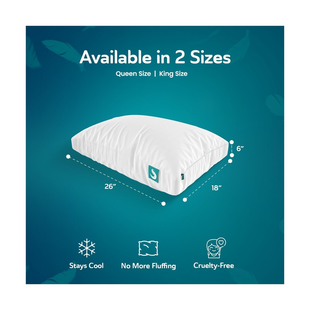 Sleepgram Cooling Bed Pillow, Bed Support Adjustable Hypoallergenic Soft Slee...
