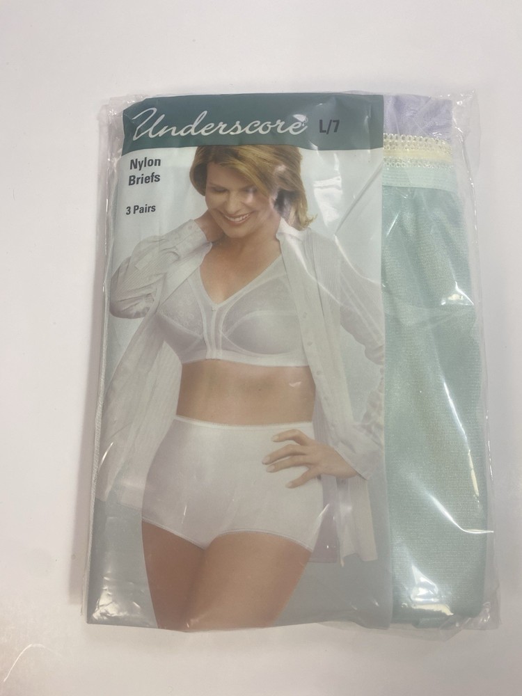 Vtg Underscore Women Multicolor Nylon Briefs 3 Pack Size L/7 Full Coverage High