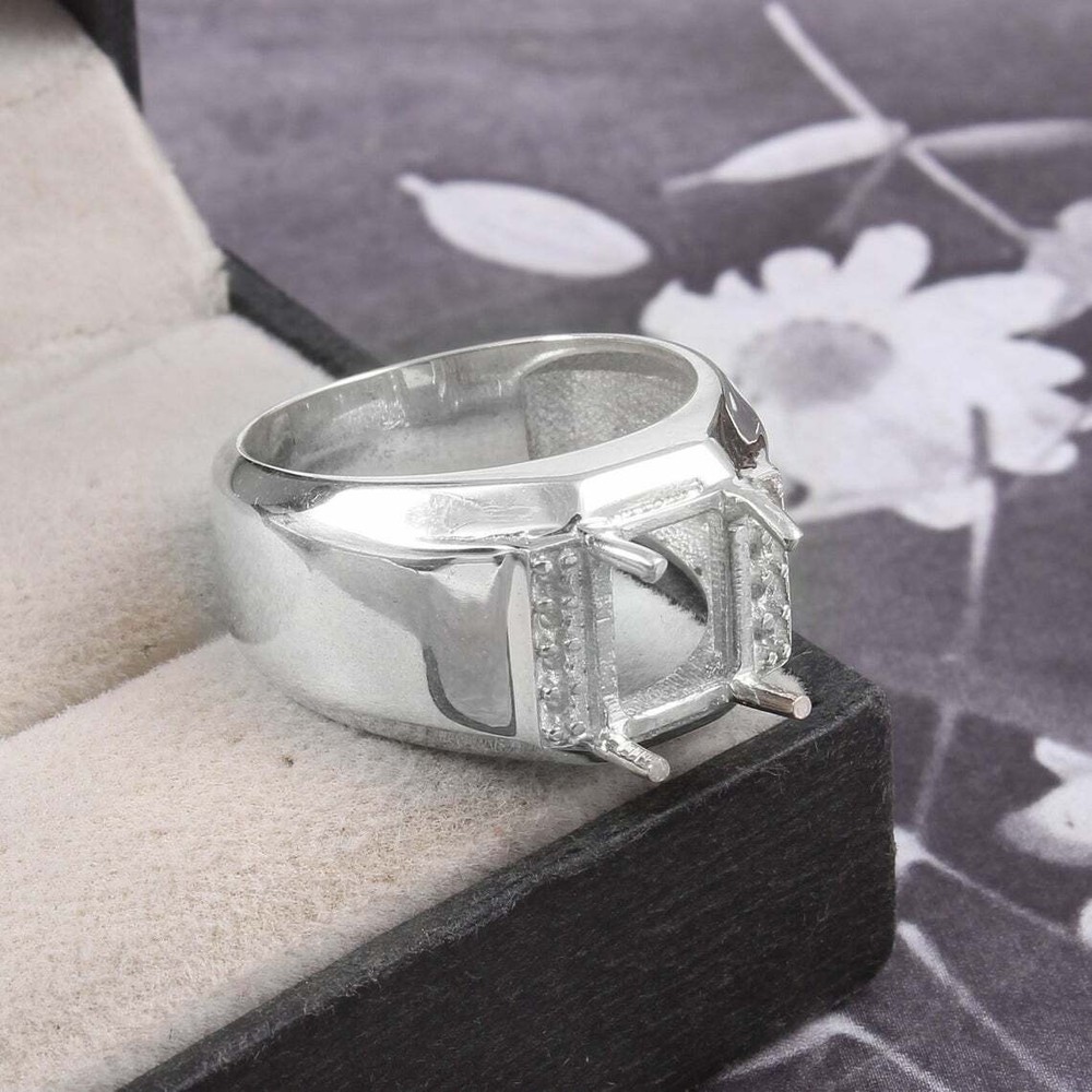 6x8 mm Emerald Cut Ring Setting Heavy Silver Ring Men Semi Mount Ring Blanks