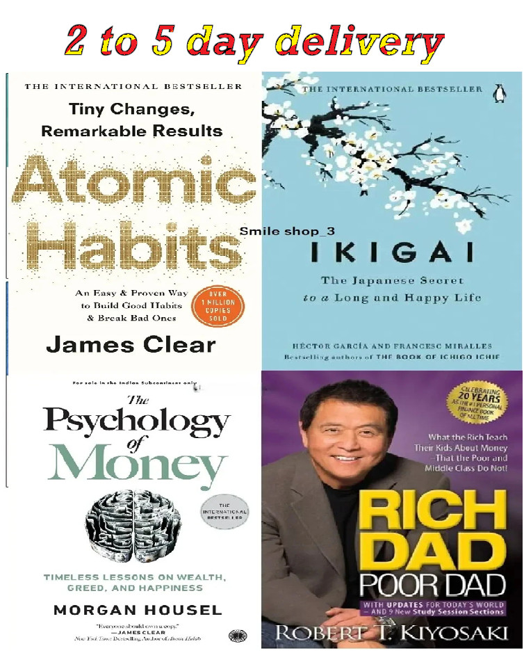 4 Book Set Rich Dad Poor Dad+The Psychology of Money+ Atomic Habits+ Ikigai PB