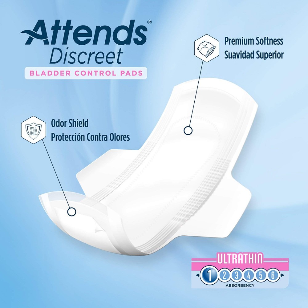 Attends Discreet Bladder Control Pad, 9 9 Inch (20 Count), White Backsheet