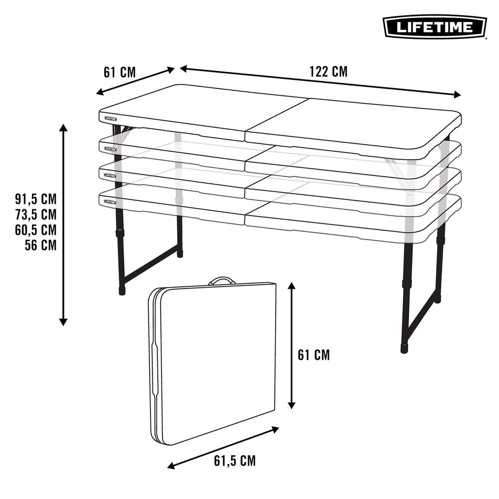 Fold-in-Half Adjustable Folding Table, 4 Foot