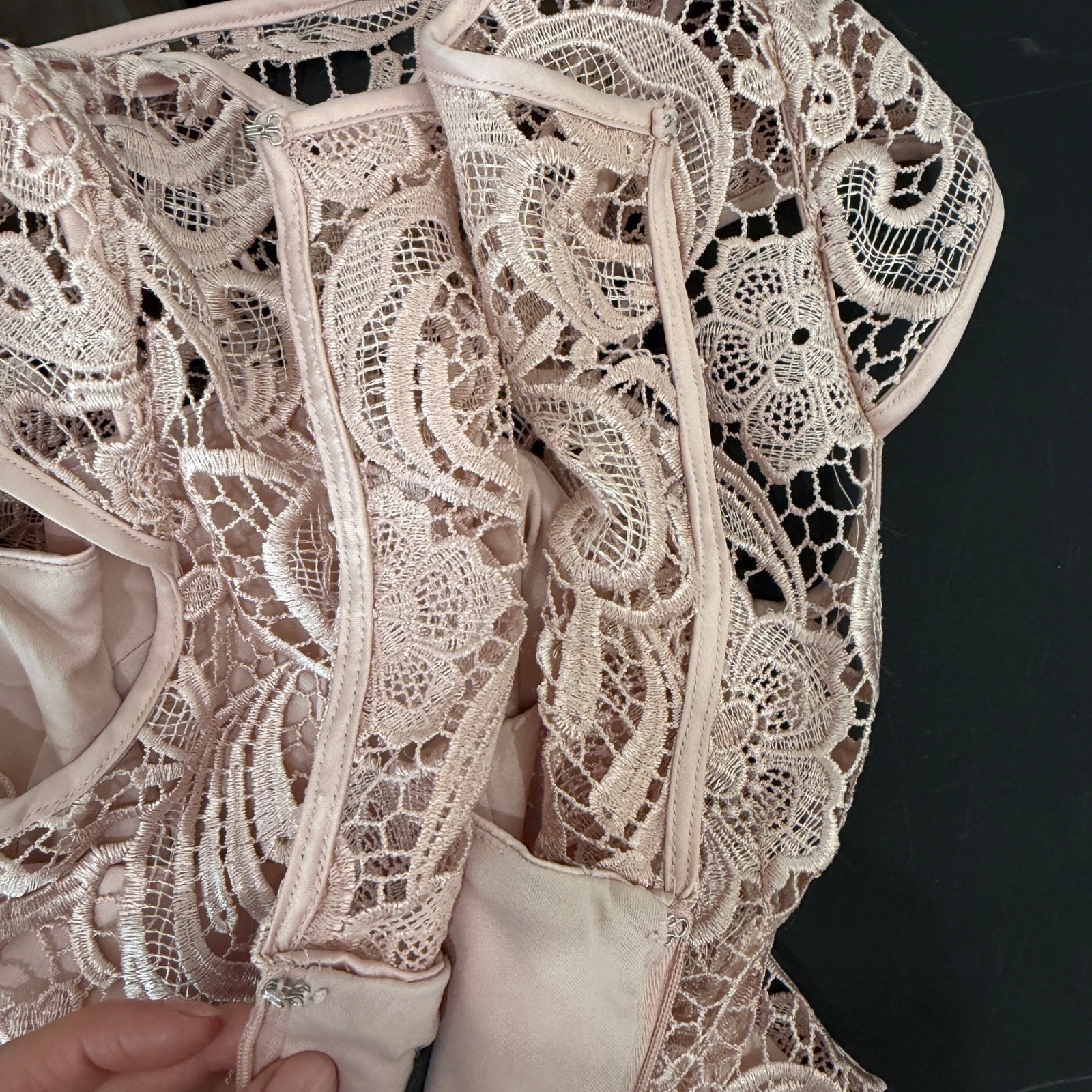 Adrianna Papell 2 Lace Cap Sleeve Illusion Sheath Dress Knee Length Scallop Hem