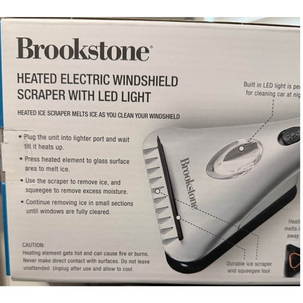 Brookstone Heated Electric Windshield Scraper with LED light -Extendable NIB