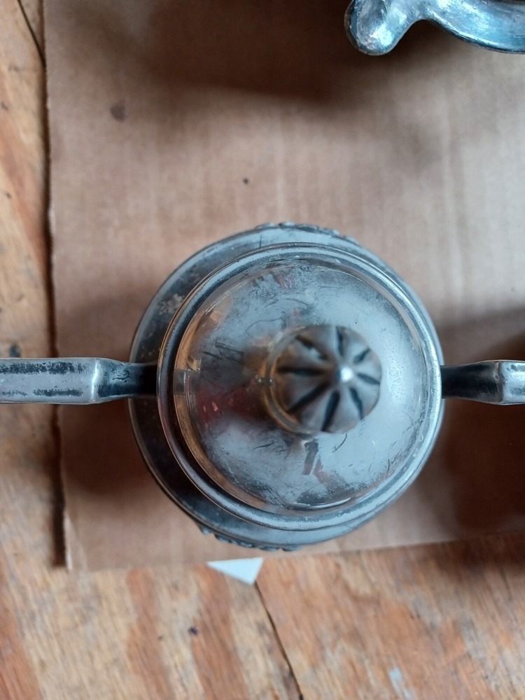 Silver On Copper Tea Set Hallmark At Bottom 5 Pieces