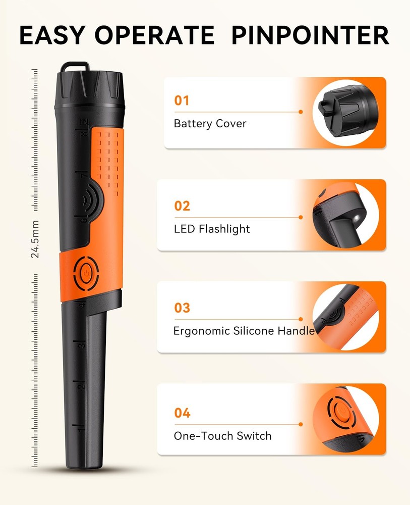 Metal Detector Pinpointer for Adults & Kids - Waterproof Handheld Pin Pointer...
