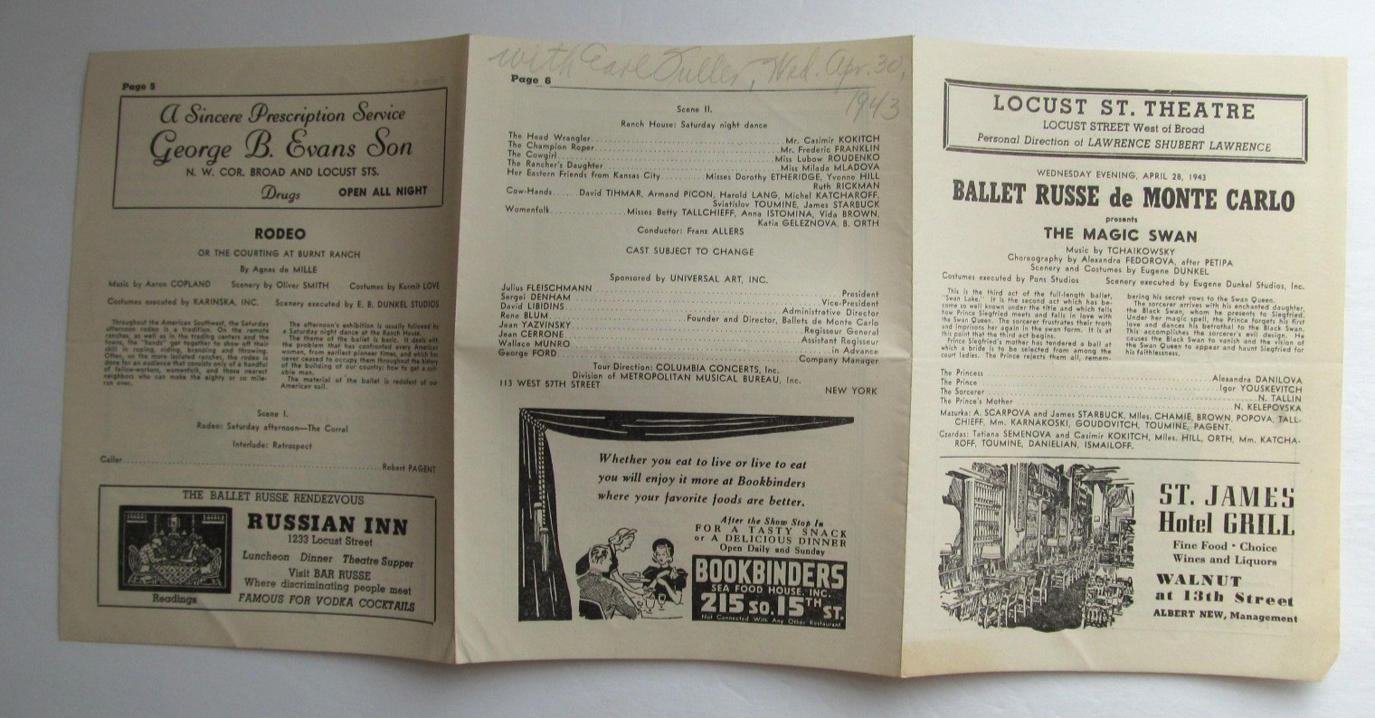 Program - Ballet Russe de Monte Carlo - 1943 - Philadelphia "Betty" Tallchief