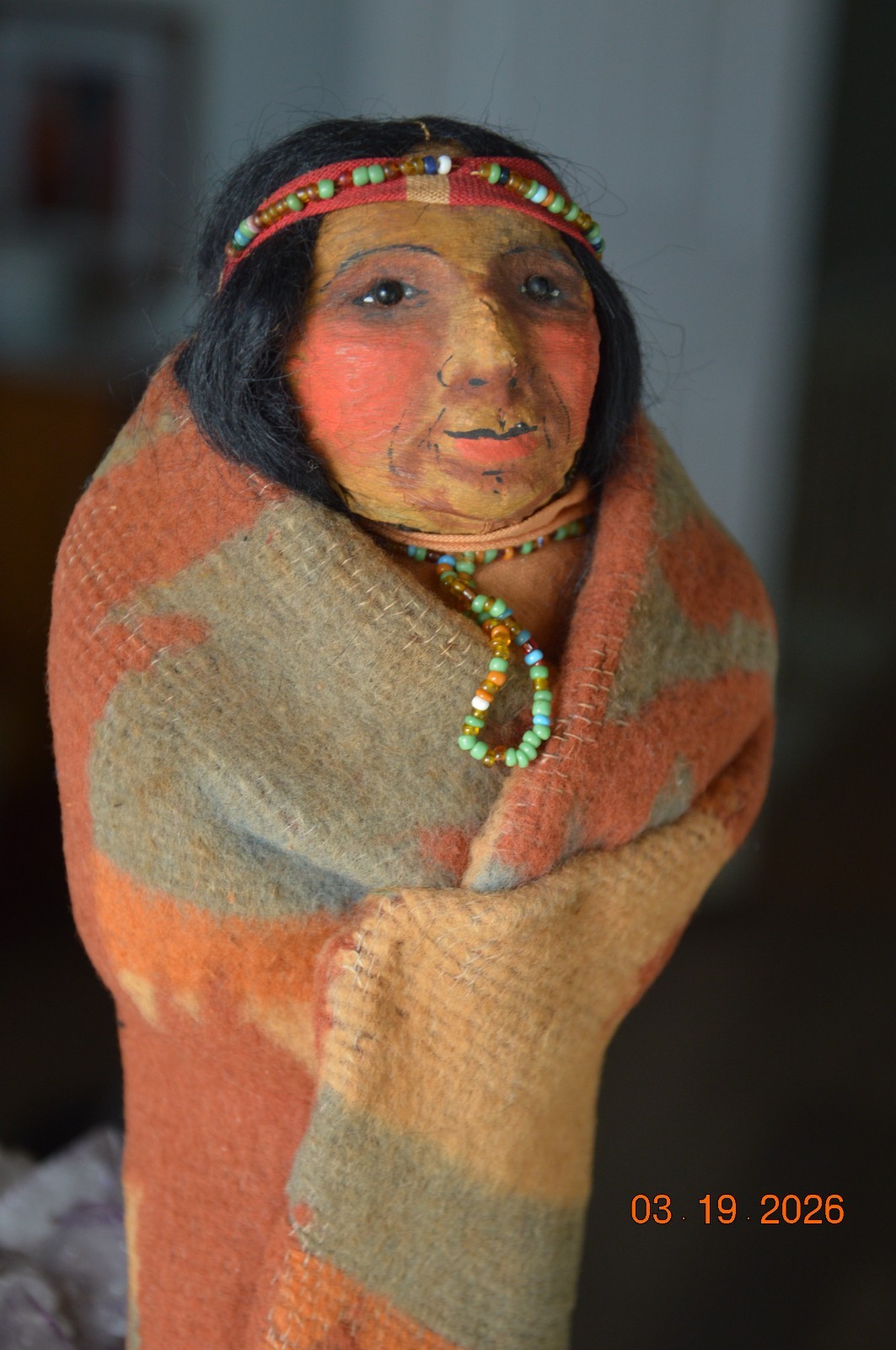 10" c.1915 Antique Original Doll Mary Francis Woods Crepe Face Blk Pin Eyes