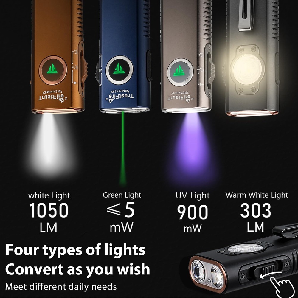 TrustFire MiniX3 Rechargeable EDC Flashlight 1050LM/4 Light Sources Pocket Light