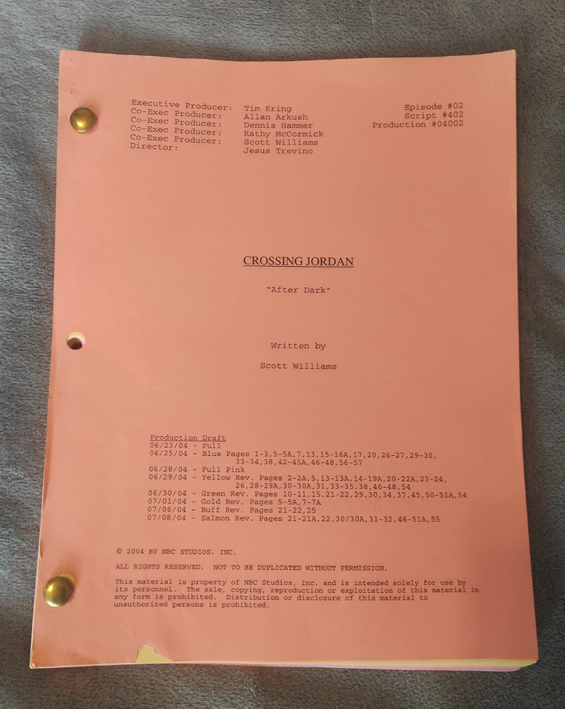 Crossing Jordan "After Dark" Tv Show Script Original S4 E1