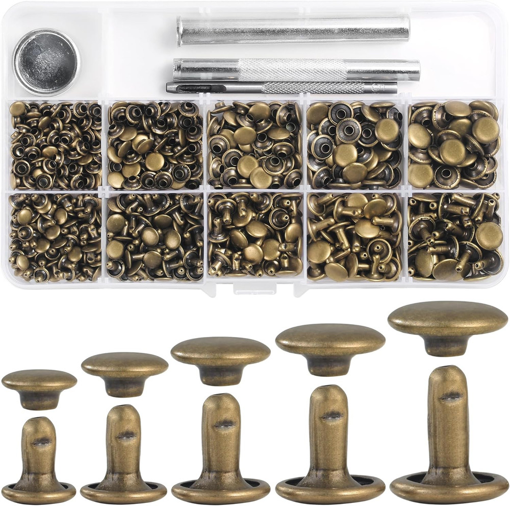 340 Sets Leather Rivets Kit Mixed Sizes Rivets for Leather Double Cap Rivets Stu