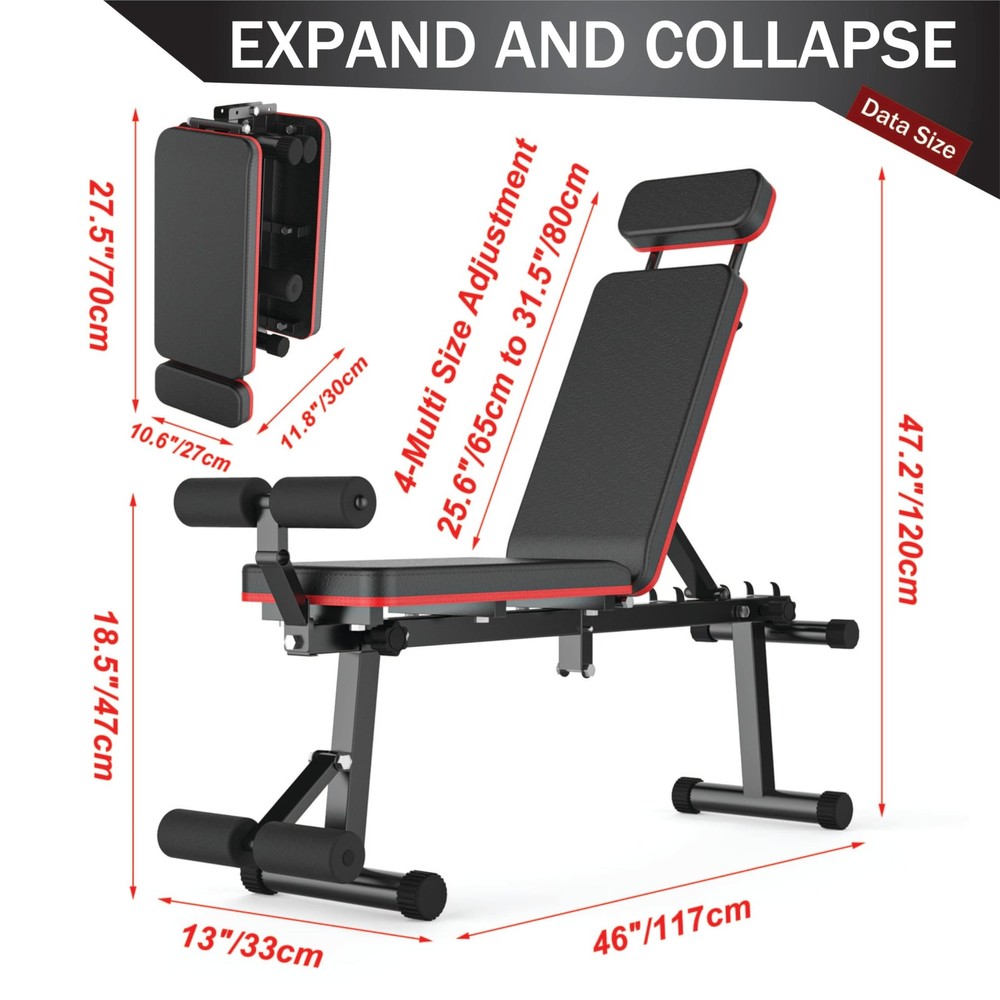 Adjustable Weight Bench, Foldable, Incline/Decline/Flat, Full Body Workout, E...