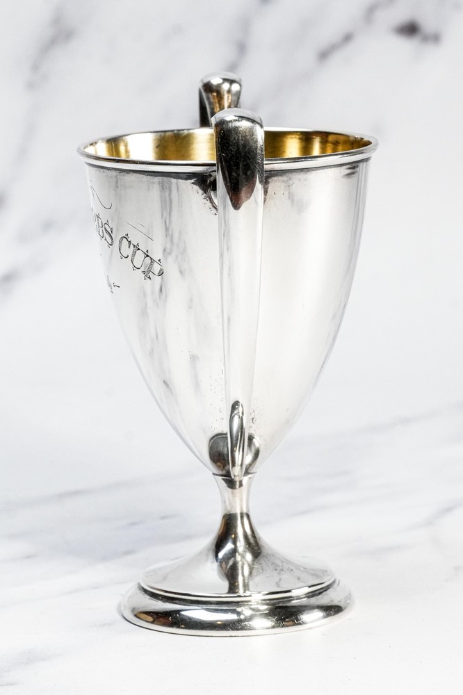 Gleaming Double Handle Antique Sterling Silver Small Trophy Cup