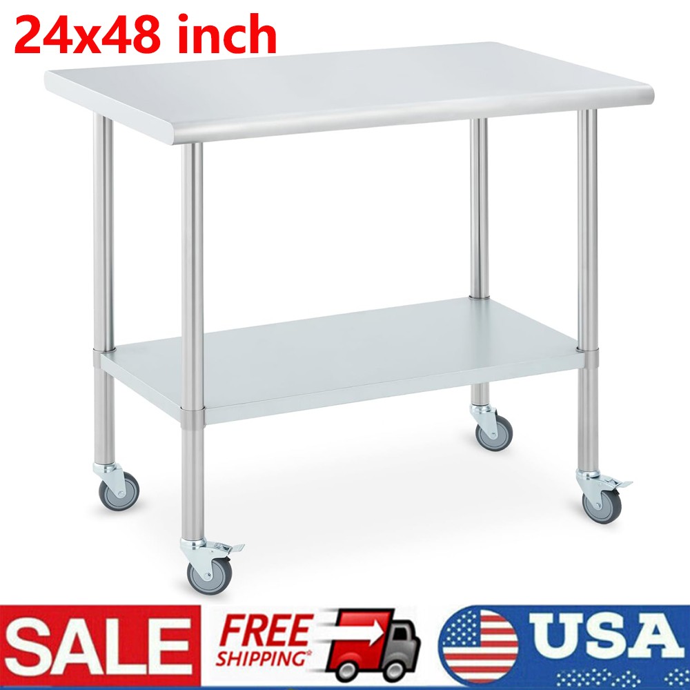 48"x24" Stainless Steel Work & Prep Table with Undershelf for Kitchen Restaurant
