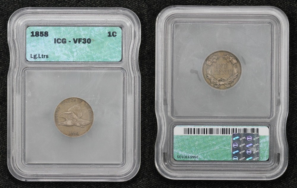 1858 Flying Eagle Cent Large Letter Variety ICG VF-30 5GPU