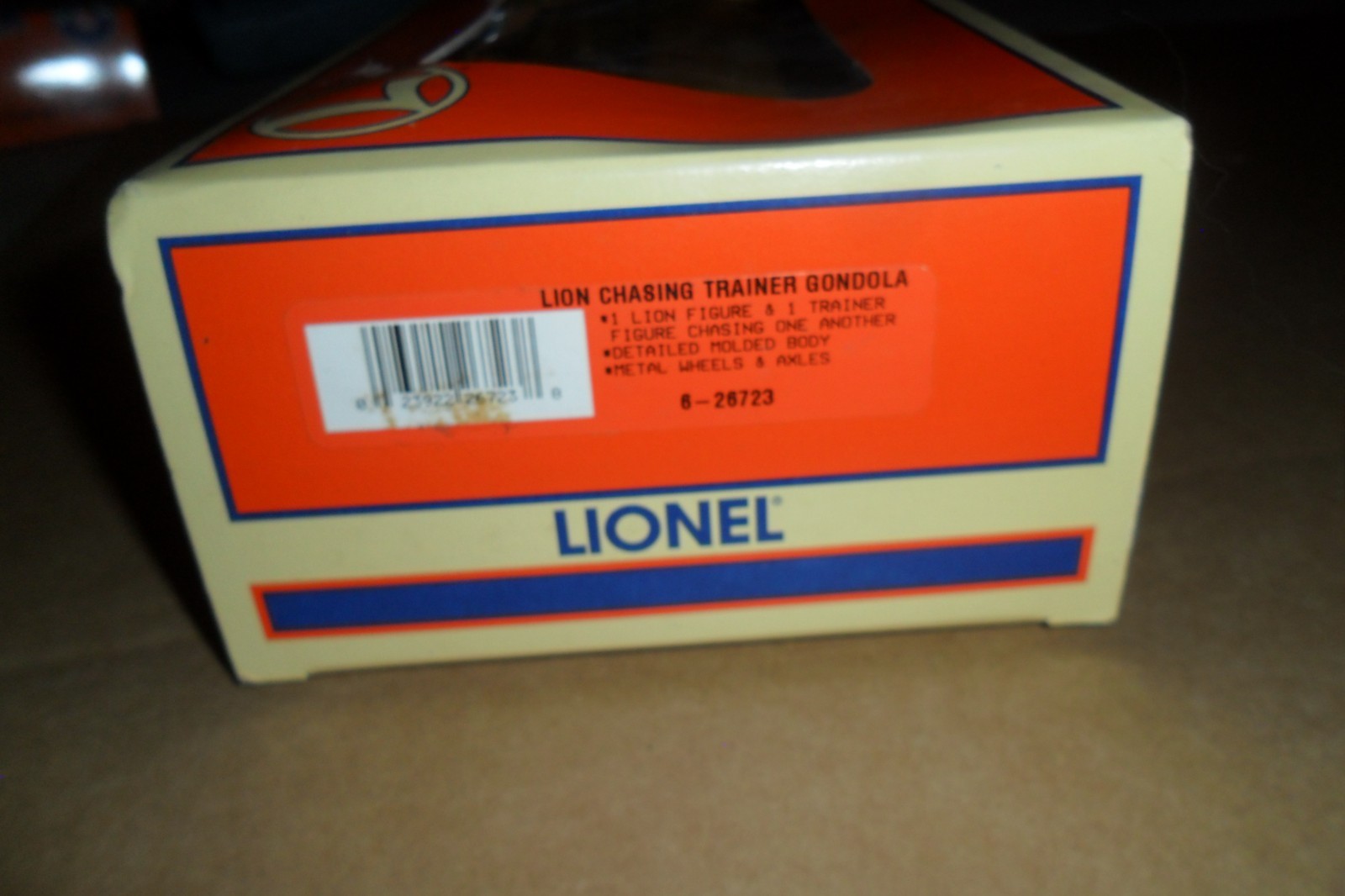 LIONEL 6-26723, CIRCUS 'LION CHASING TRAINER GONDOLA' #3444, NIB (2000)