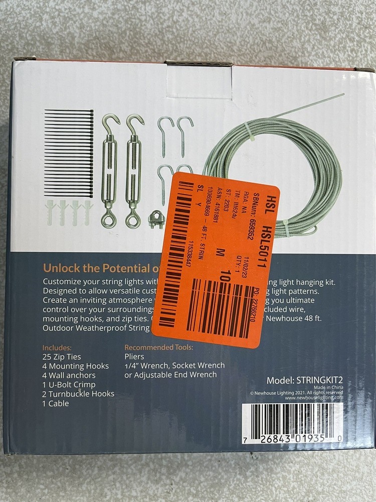 Newhouse Lighting 48 ft String Light Hanging, Mounting Kit, Wire, Mounting Hooks