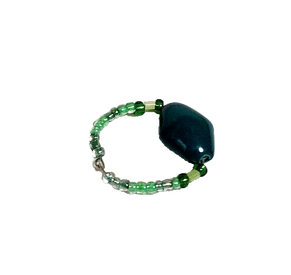 HANDCRAFTED BOHO STYLE MULTI-GREEN BEADED RING SIZE 7