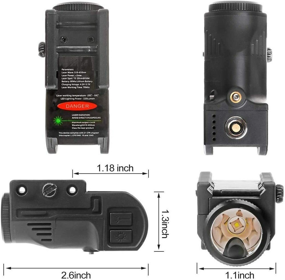 Pistol Green Dot Laser Sight &Flashlight Laser Combo with Rechargeable Battery