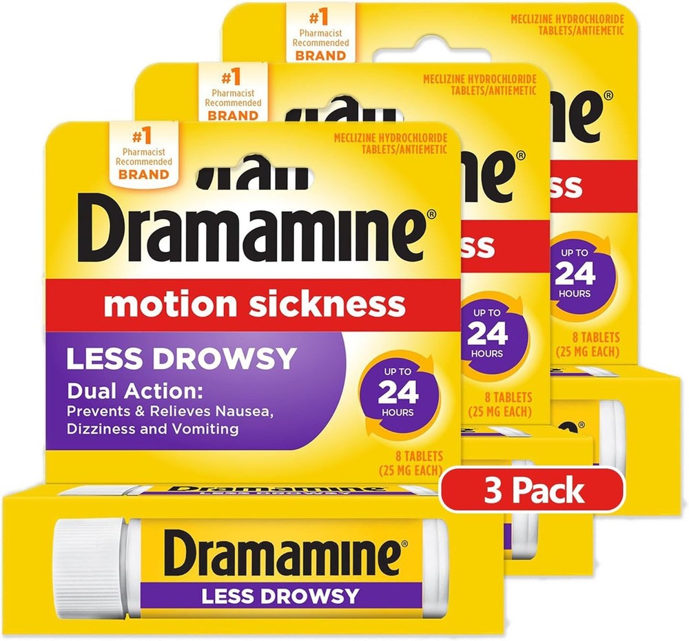 Dramamine All Day Less Drowsy, Motion Sickness Relief, 8 Count, 3 Pack