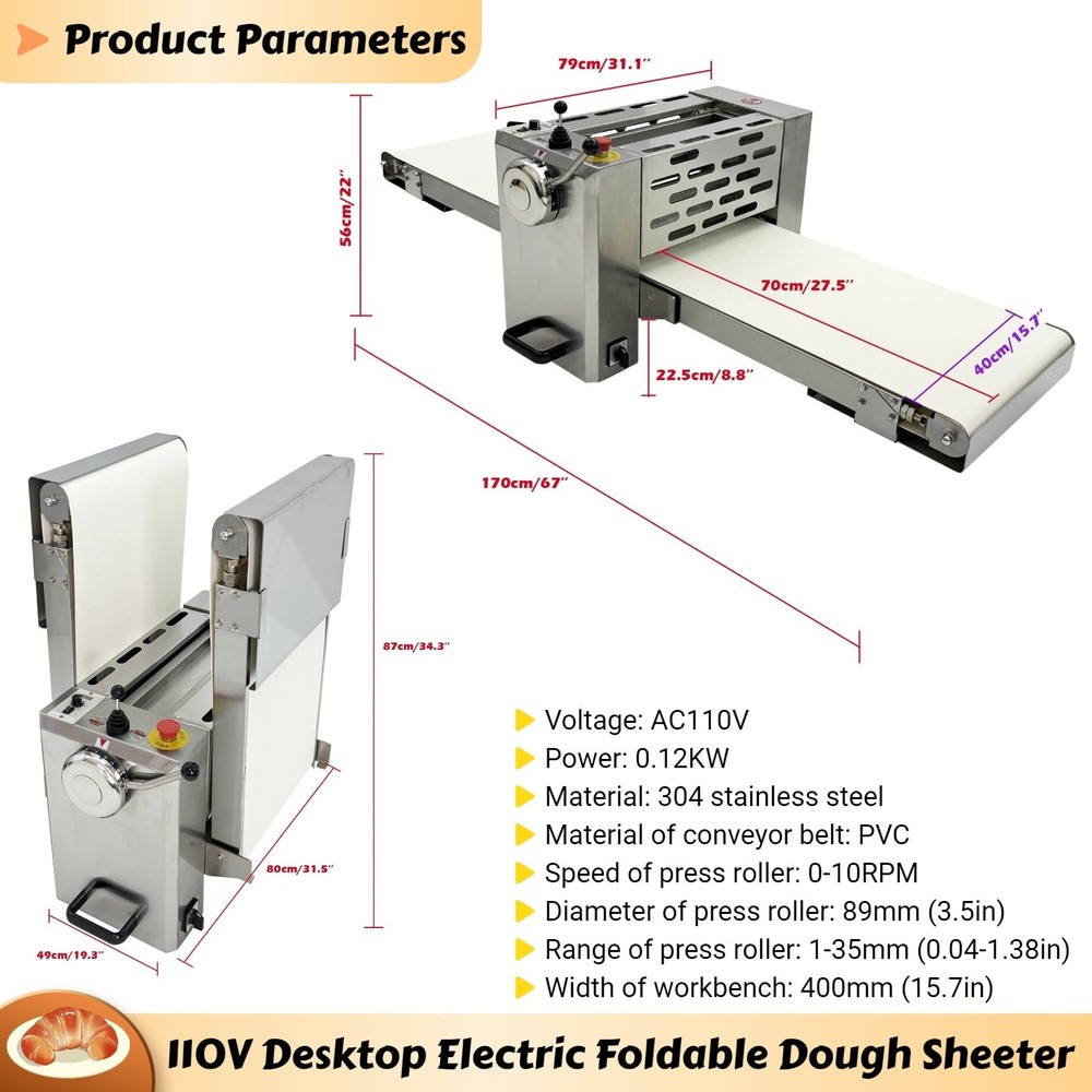 Commercial 110V Electric Mini Dough Sheeter Desktop Foldable Dough Press Machine