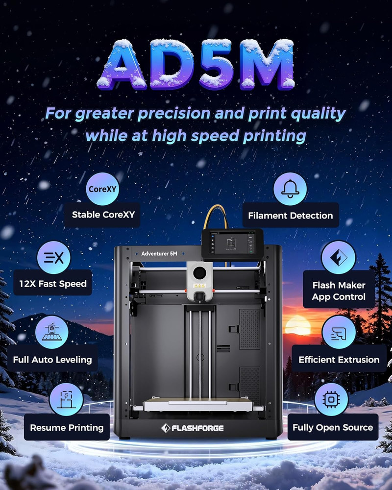 FLASHFORGE Adventurer 5M 3D Printer - Fast, Easy, Ideal for Kids & Beginners