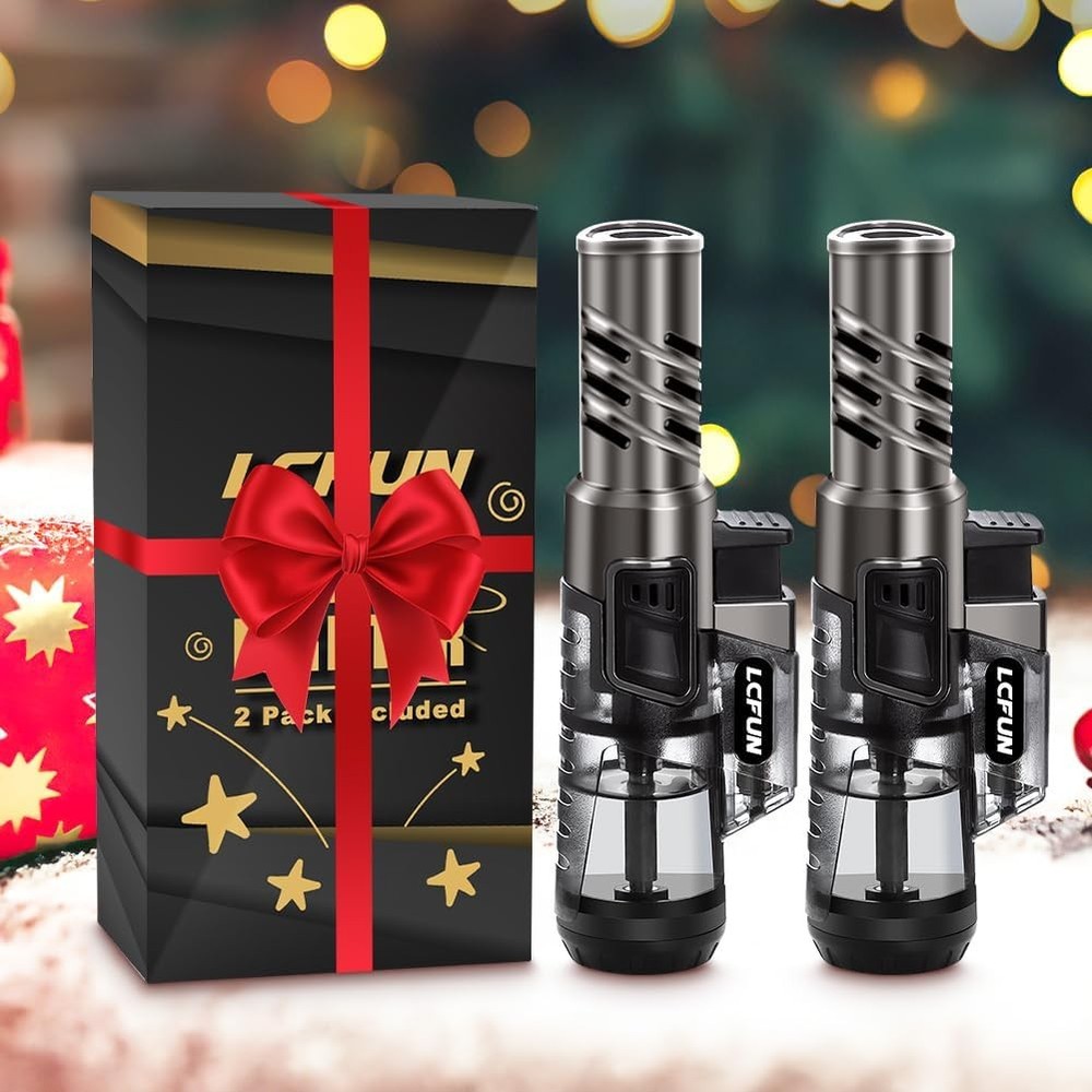 LcFun Torch Lighter 2 Pack Windproof Adjustable Single Jet Flame Double Black