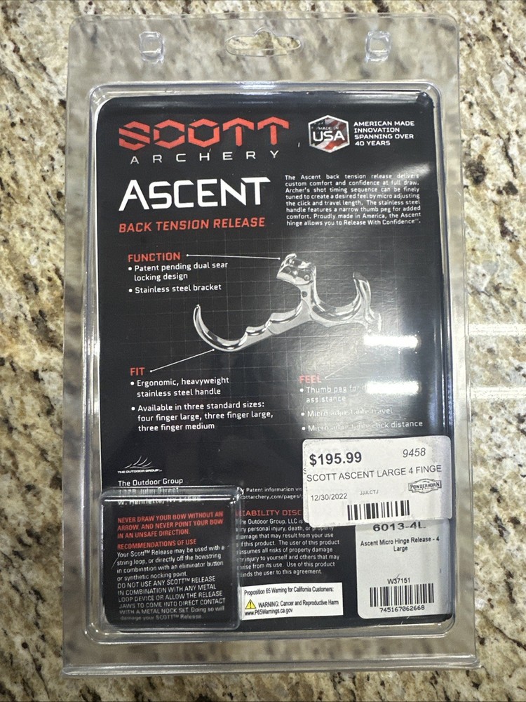 Scott Archery Ascent Micro Hinge Release - 4 finger - Large - 6013-4L