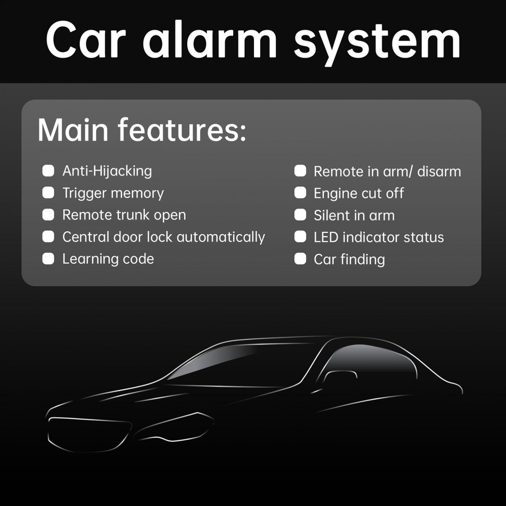 Universal 12V Car Alarm Keyless Entry System with Remote Control Siren Sensor