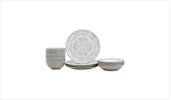 Tabletops Carrara Gray  12pc.Dinnerware Set,service For 4