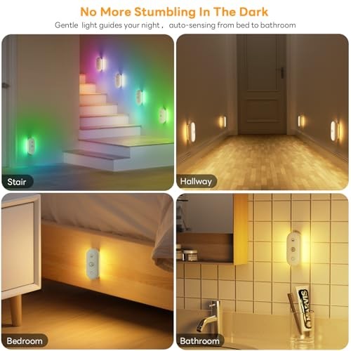 Motion Sensor Night Light Rechargeable: 90-Day Lasting Battery for 3-Pack