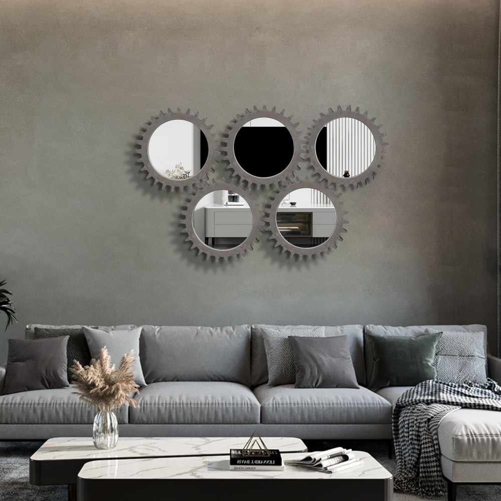 Round Hanging Gear Shape Decorative Mirror Patchwork Effect Sold Individually