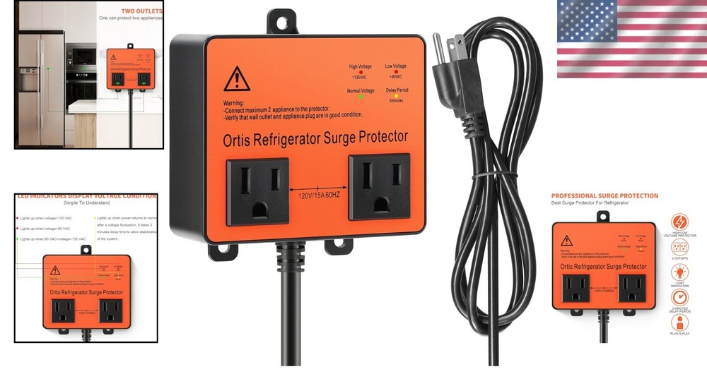 Enhanced Voltage Protector - Safeguard Refrigerators with 3Min Delay & 2 Outlets