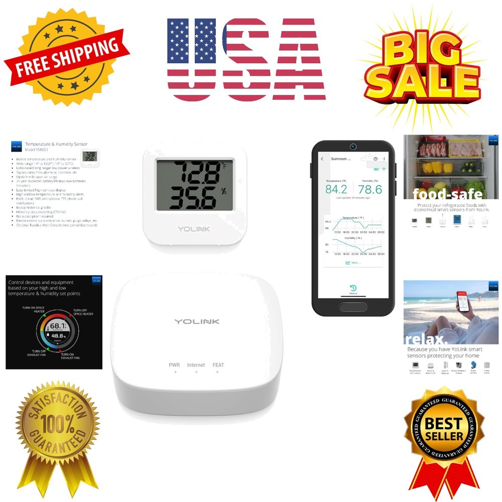 Smart Wireless Temperature Sensor/Humidity Sensor Wide Range -22 to 158 Degre...