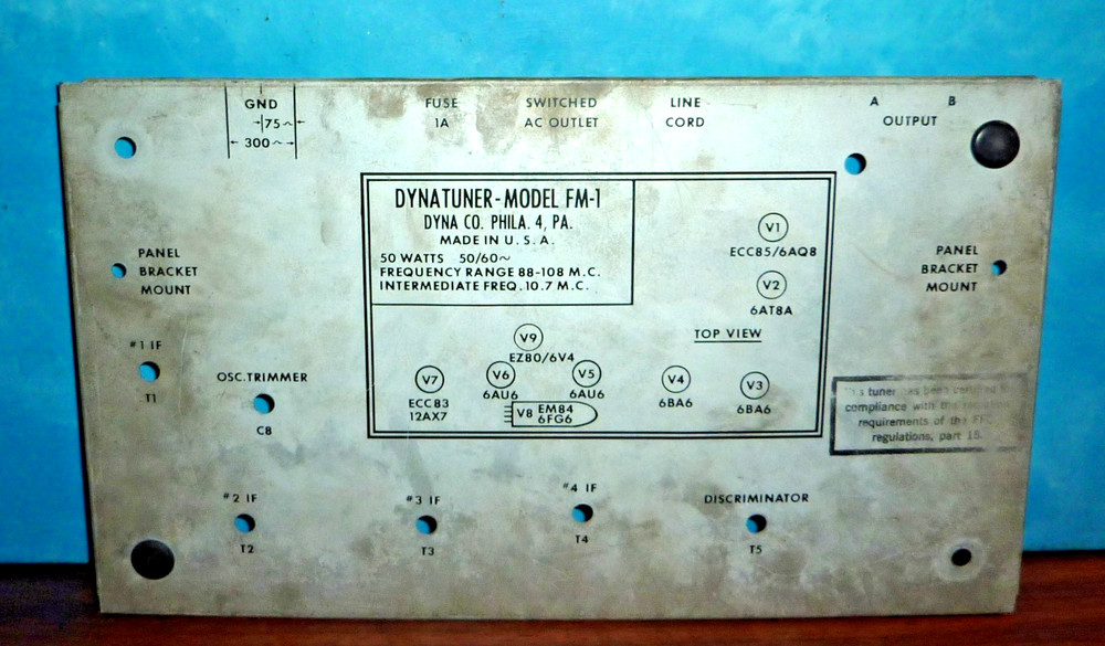 Dynaco Dynatuner Model FM-1 Bottom Cover Panel Plate OEM #1