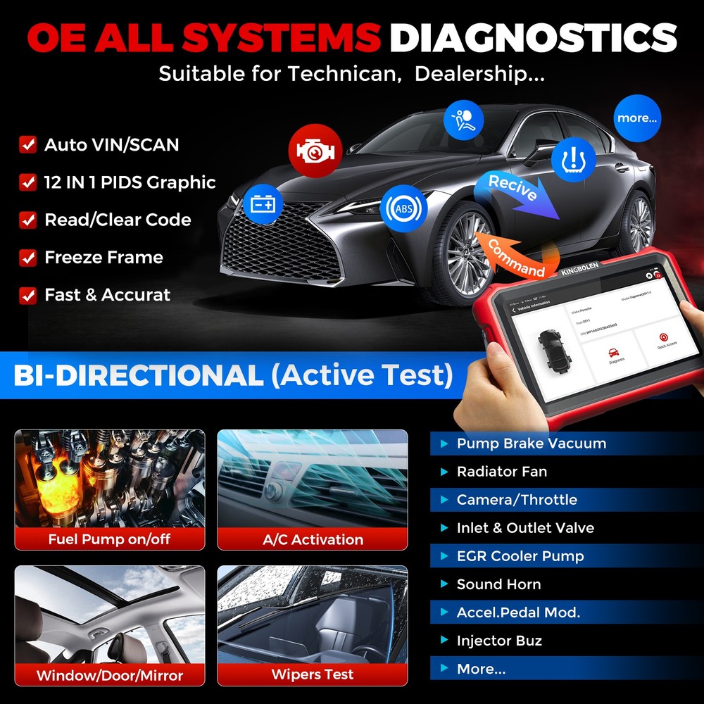KINGBOLEN K8 PRO Elite OBD2 Scanner Car Diagnostic Tool ECU Coding All Systems