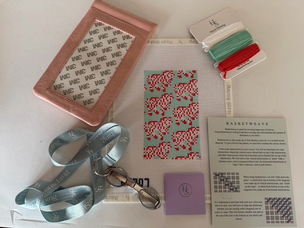Zebra Leather Eyeglasses Case 13m Needlepoint Canvas Kit Threads Scissors Pouch