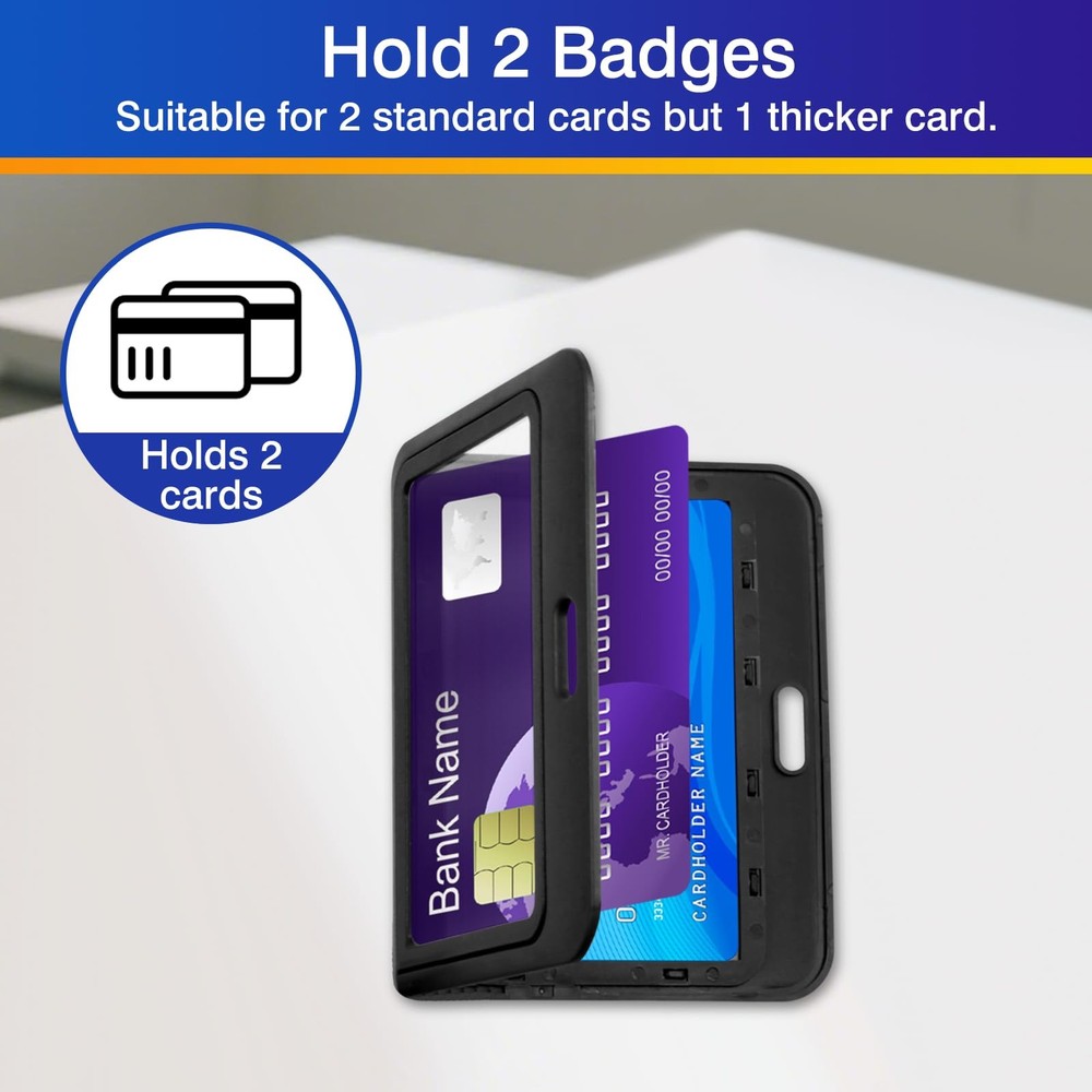 3Pack Horizontal Hard Plastic ID Badge Holders – DoubleSided Black Card Case ...