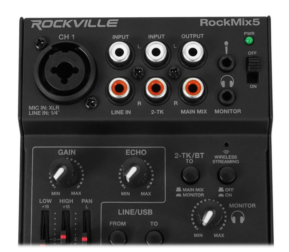 Rockville RockMix 5 USB Computer Recording Interface Mixer w/Bluetooth, Echo, EQ