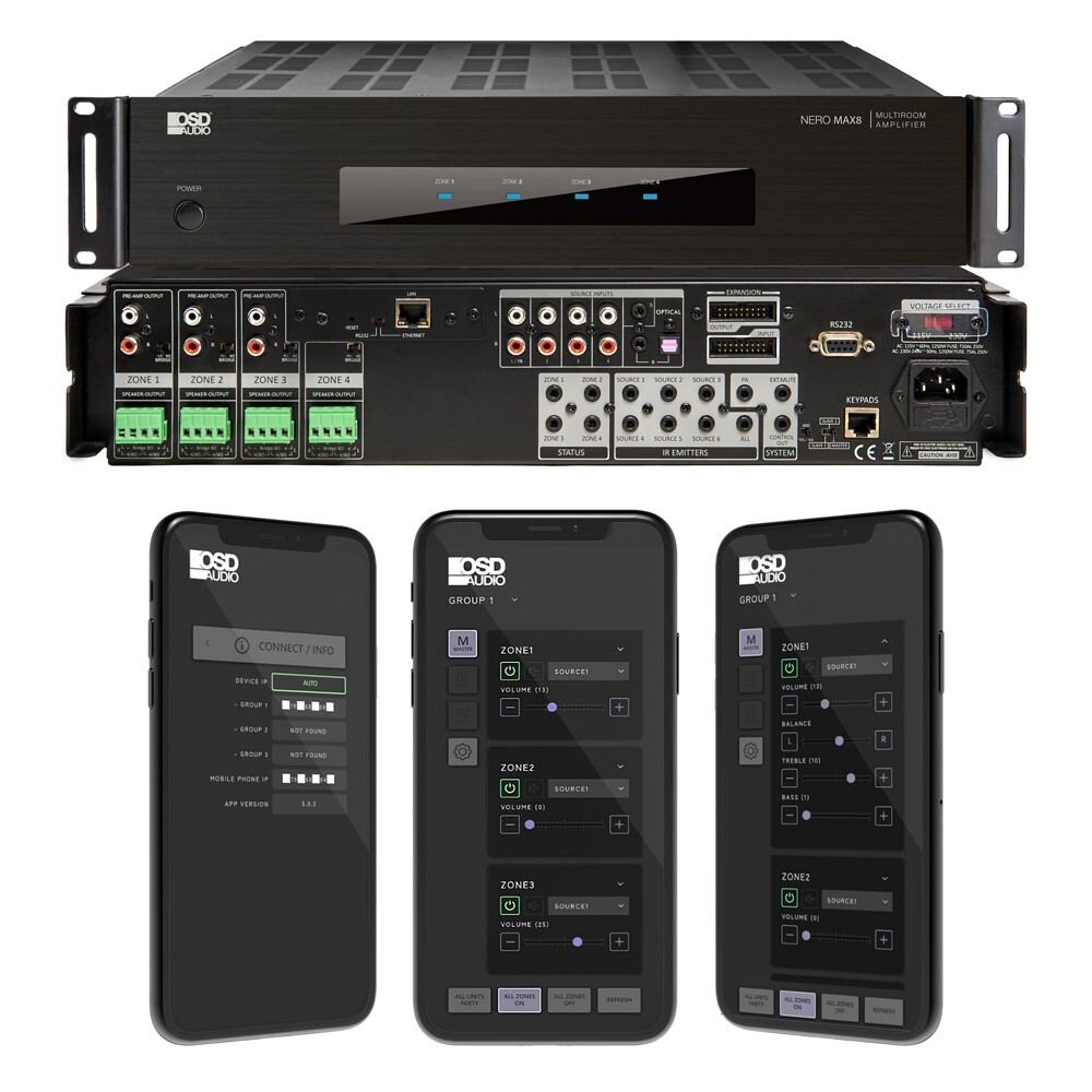 4 Zone App Control Matrix Multi Room Amplifier 80W/Zone, iOS and Android