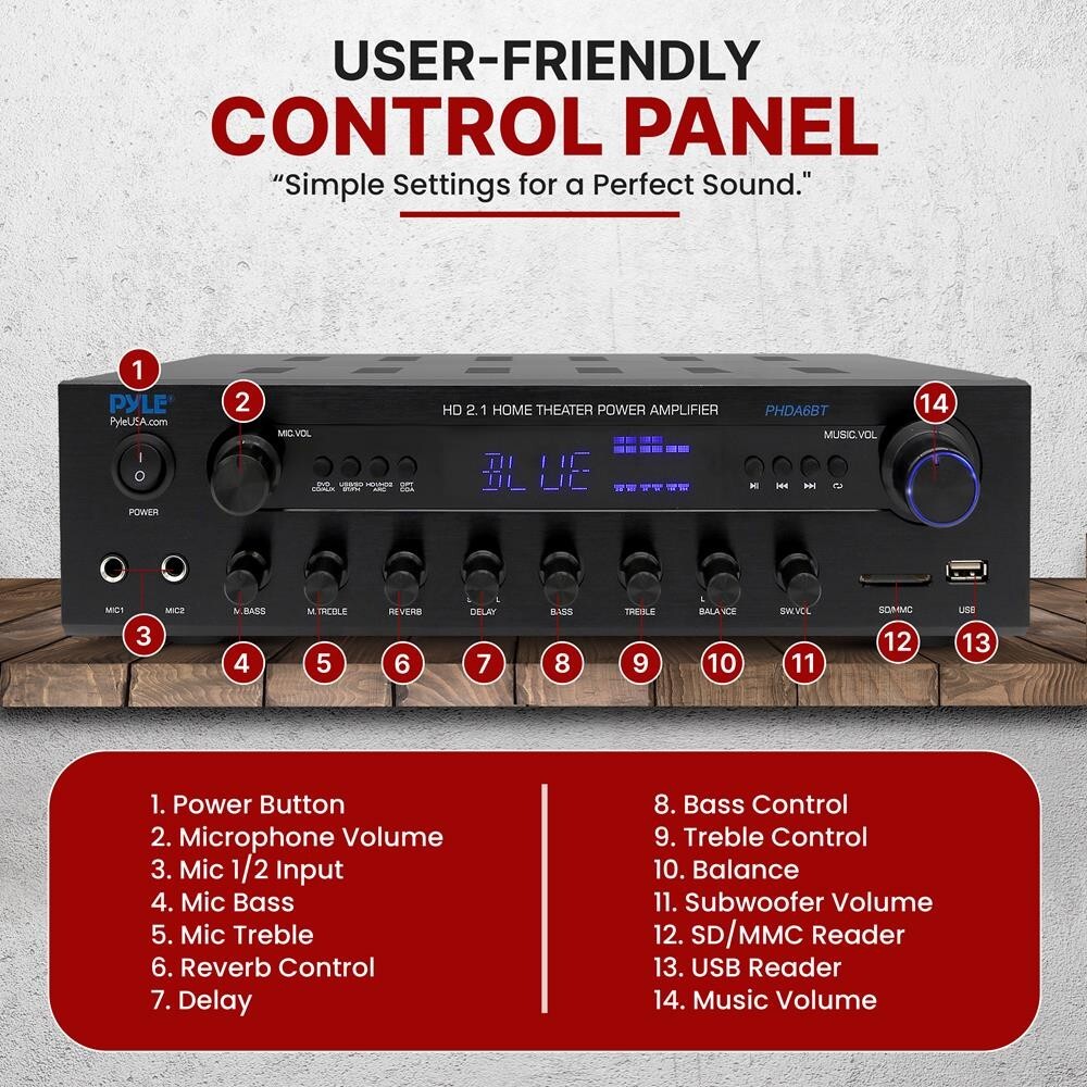 Pyle 400 Watt Power Bluetooth Stereo Amplifier Receiver w/ Digital LED Display