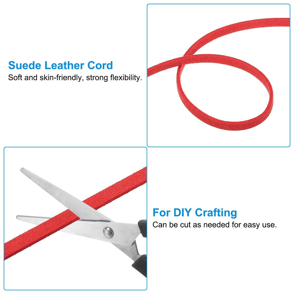 Suede Lanyard String with Roll Spool 5 mm 50 Yard, Flat Microfiber Cord, Red