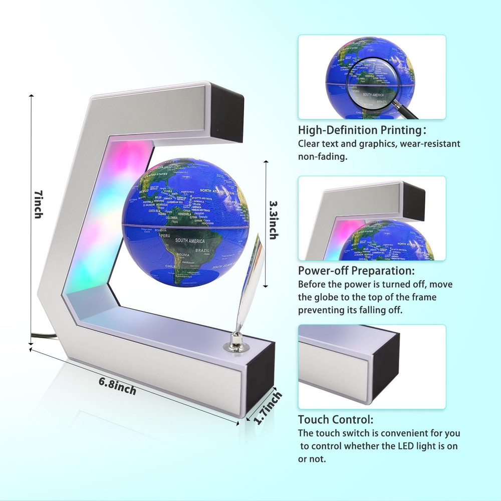 Magnetic Levitation Globe with LED Lights & Touch Control and Pen, Floating Glob