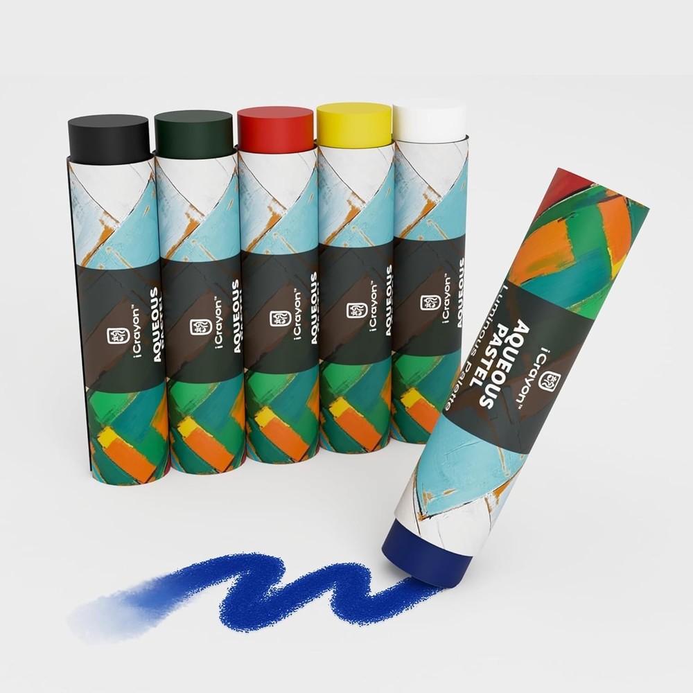 iCrayon Large Water Soluble Pastels, Upgraded Fully Dissolvable Formula, 6 Basic