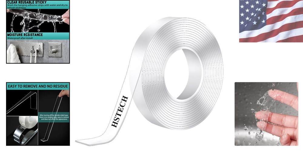 Heavy Duty 1/2in Clear Double Sided Tape - 10ft Removable Adhesive Solution